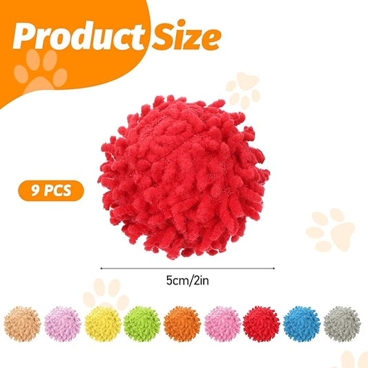 9 Pcs Cat Balls Fuzzy Cat Ball Toy Kitten Puff Balls Safe Pom Pom Ball for Indoor Cats 2-inch Colorful Soft Cats Poms Kitten Chasing Toys with Bell for Catss Kittens Pet Exercising Playing