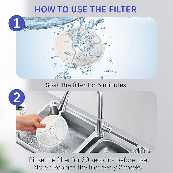 Cat Water Fountain Filter, 8 Pack Replacement Filters Compatible with 2.5L/84oz Pet Water Fountain, Multi-Layer Activated Carbon Filtration System for Clean