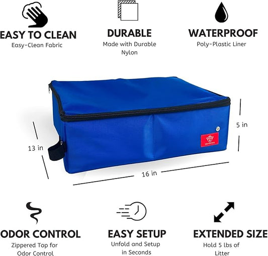 One for Pets Portable 2-in-1 Double Pet Kennel/Shelter, Fabric, Black/Royal Blue 20"x20"x39" - Car Seat-Belt Fixture Included (Litter Box)