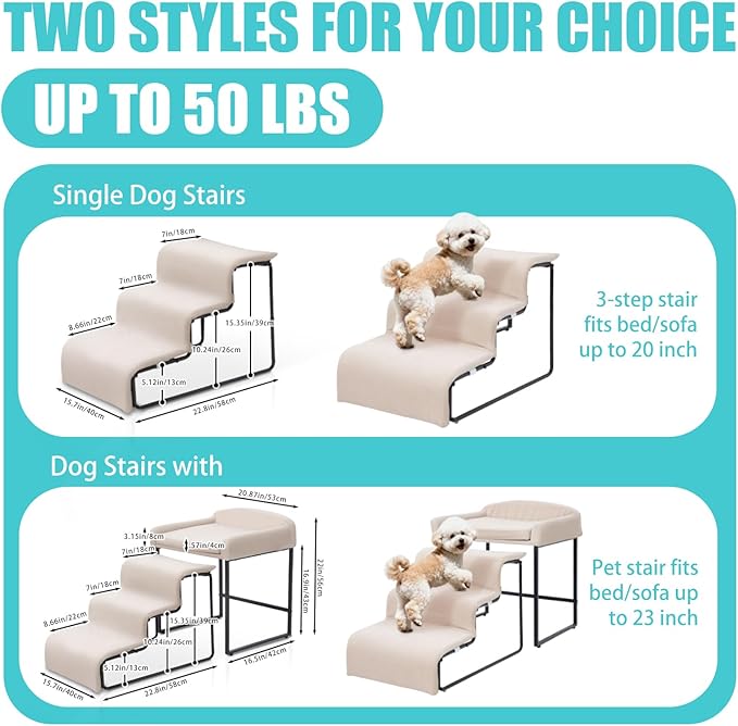 Dog Stairs for Small Dogs 15.4" H,3-Step Pet Bed Stairs for Dogs to Get On Bed,Dog Steps for High Bed Couch Non-Slip Pet Ramp for Puppy Older Cat