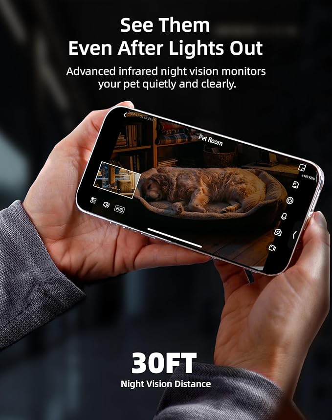 VIRTAVO AI Pet Camera Indoor with Phone App for Dog, Cat & Puppy, 360° Dual-Lens with Auto Tracking & Pet Calling, No Subscription, Wi-Fi 6 (5GHz/2.4GHz), Apple Watch & Alexa Compatible