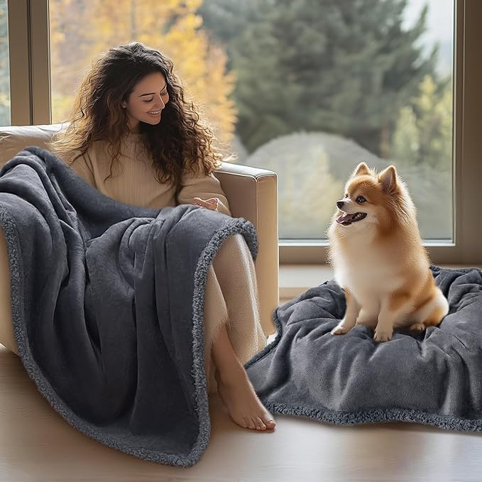 Luciphia Waterproof Pet Blankets, Liquid Pee Proof Dog Blanket for Sofa Bed Couch, Reversible Sherpa Fleece Furniture Protector Cover for Small Medium Large Dogs Cats, Dark Gray King Size(100" x 85")