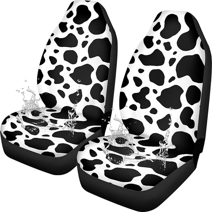 Cow Print Car Seat Covers Waterproof Car Seat Covers Full Set of 2 Easy Installation Breathable Front Seat Cover Cars Accessories Suitable for Cars, SUV and Trucks