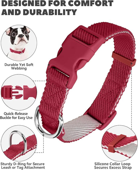 Dynmeow Soft and Breathable Cotton Dog Collar, Durable Adjustable Heavy-Duty Pet Collar with Quick-Release Buckle, Lightweight for Sensitive Skin for Medium and Large Dogs, Red, M