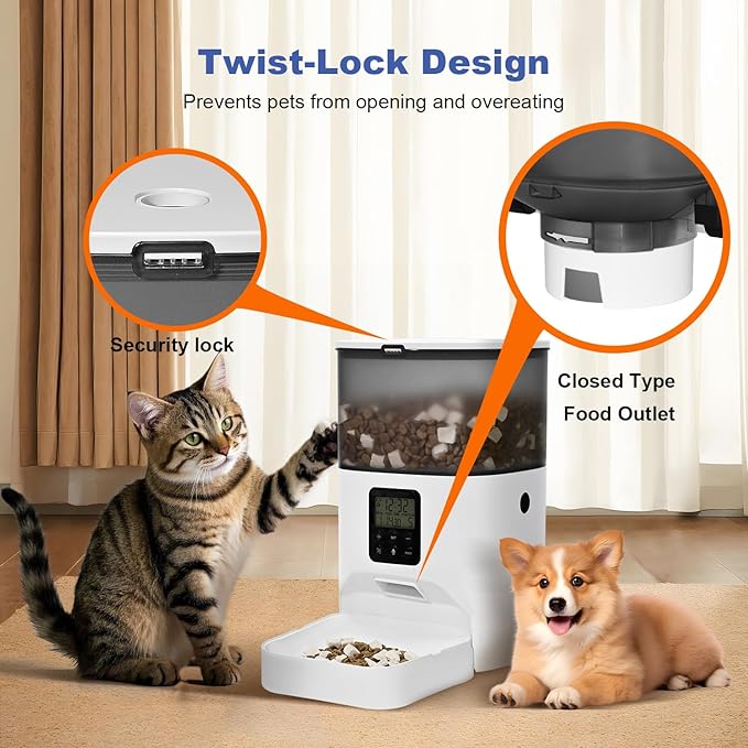 ANDOLL HOME Automatic Cat Feeder, 4L Cat Food Dispenser with 10s Voice Recorder, Pet Feeder up to 8 Meals per Day, Timed Dog Feeder with Dry Food Sealed Ring