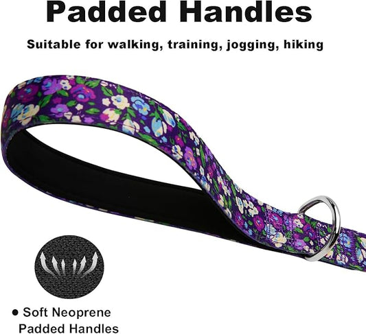 Dog Leash for Small Dogs, 5ft Dog Lead with Padded Handle, Soft Nylon Dog Leash for Walking, Purple Floral