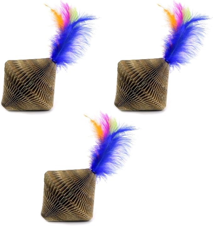 Ware Manufacturing 3 Pack of Corrugated Feather Top Cat Toys, 4.25 Inch3