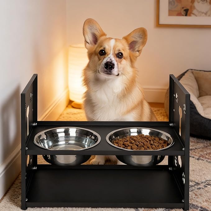 FORUP All-Metal Elevated Dog Bowls, Heavy Duty Cold-Rolled Steel Frame, 6-Height Adjustable Raised Feeder Stand with 2 Stainless Steel Bowls, Anti-Slip Rubber Feet for All Breeds (2.5"-12.2")