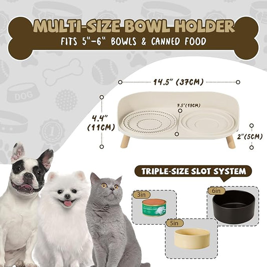 Raised Dog Feeder Bowl Stand - Elevated Dining Table for Small and Medium Dogs and Cats - Fits Food and Water Dish up to 6" Diameter - Milky White (Bowls Not Included)