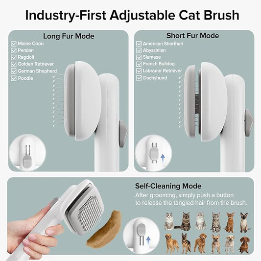 Cat Brush for Shedding, 2 Pcs Industry-First Adjustable Cat Brushes for Indoor Cats, Self-Cleaning Slicker brush, 264 Skin-Friendly Needles for Long or Short Haired Dogs, Perfect for Deshedding