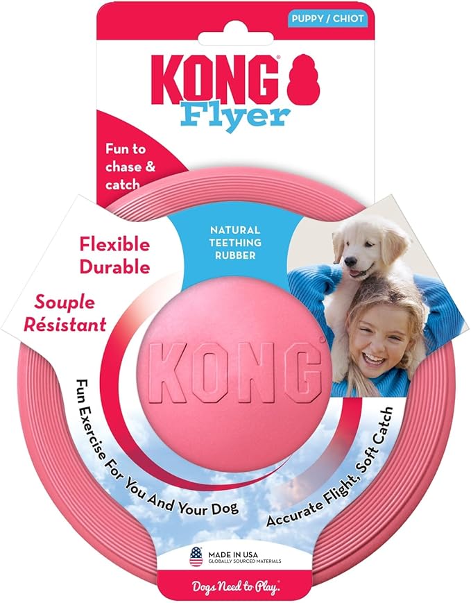 KONG Puppy Flyer - Soft Rubber Flyer Dog Toy - Flying Disc Dog Toy for Puppies - Gentle Rubber Toy for Growing Puppies - for Small Puppies - Randomly Provided Color