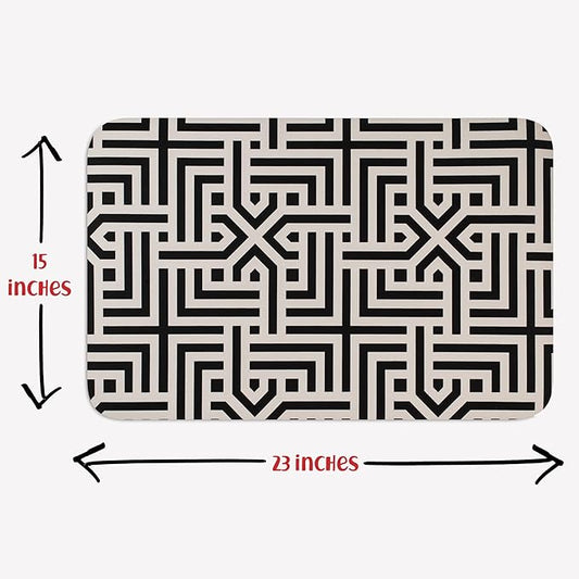 DogBuddy Ultra Absorbent Waterproof Dog Bowl Mat - Non-slip, Machine Washable Food & Water Mat for Dogs (Large, Maze Pattern)