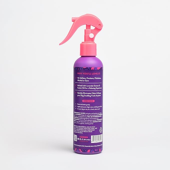 Lavender Dog Deodorizing Spray, 8.45 fl oz, Alcohol-Free, with Castor Oil and Glycerin, Natural Odor Control, Paraben-Free
