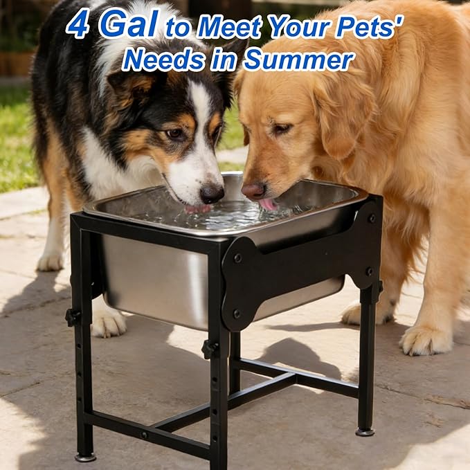 YUEPET 4 Gallon Elevated Dog Water Bowl for Large Extra Large Dogs Stainless Steel Dog Bowl with 4 Heights Adjustable Metal Anti-Slip Stand Pet Food Bowl for Joint Pressure Relief Indoor Outdoor Use