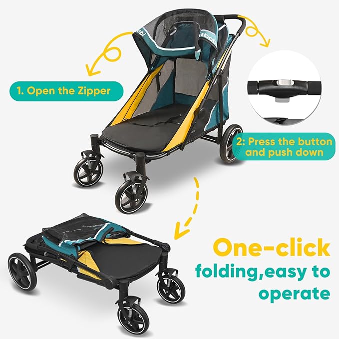 Petbobi Dog Stroller for Large & Medium Dogs - Easy Fold Dual Entry Pet Stroller with One-Foot Brake, All Terrain Wagon Cart with Air Mesh, Ideal for Large Senior Pets up to 80 lbs, Green