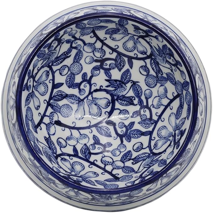 Aimusego Blue and White Ceramic Dog Bowl, Gifts for Pet Owners, Dog Gift, Anti-Skid Base Medium Large Water and Food Pet Cat Dish-9inch