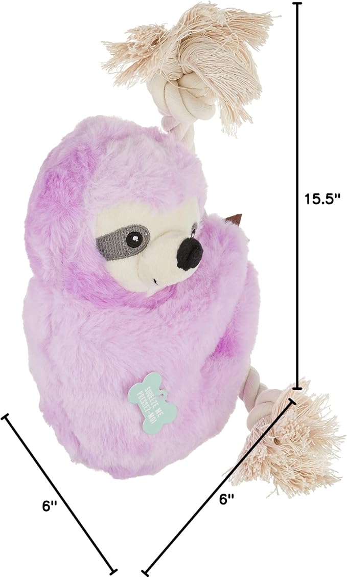 Fringe Studio Plush Dog Toy, Purple Sloth On A Rope, PetShop Collection (289374)
