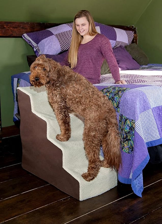 Pet Gear Easy Step IV Pet Stairs, 4 Step for Cats/Dogs, Removable Washable Carpet Treads, for Pets Up to 150lbs, No Tools Required, Available in 9 Colors, Oatmeal/Chocolate Soft Step