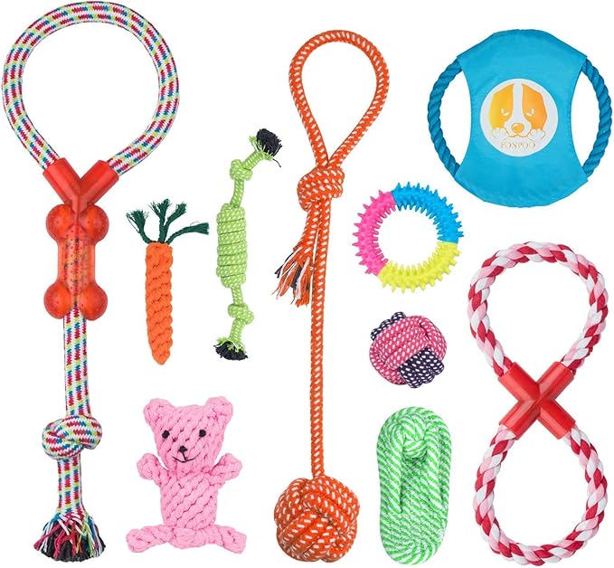 Dog Chew Toys for Small to Medium Dogs - 10 Pack Tough Dog Toys, Interactive Rope Teething Toy for Puppy, Durable Tug of War Toy, Birthday and Festival Gift Set