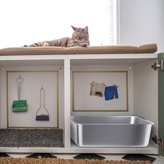 Stainless Steel Litter Box 2 Pack, 20"x14"x6"(Height) Large Metal Litter Box, Easy to Clean, Non Stick No Smell Cat Litterbox for Cats/Kitty