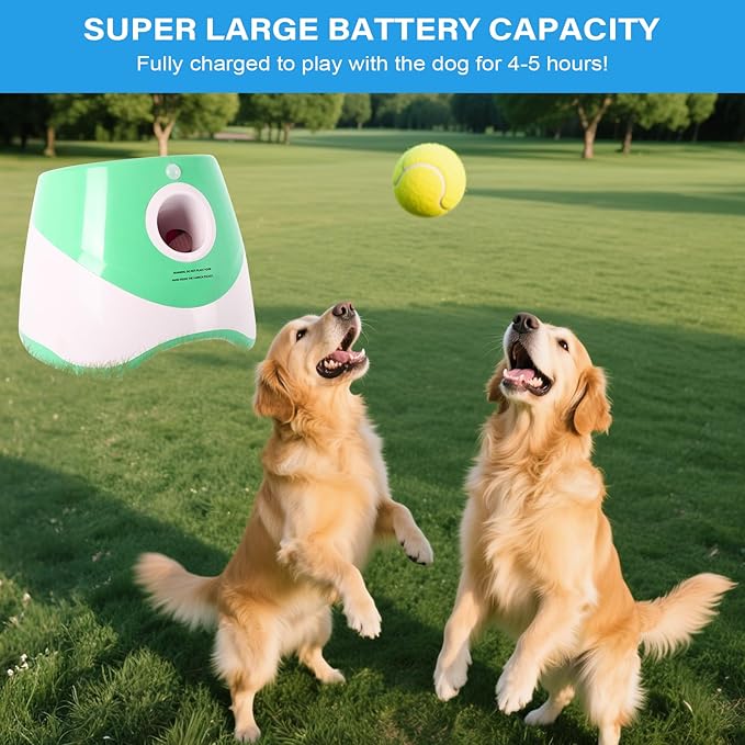FAHKNS Automatic Dog Ball Launcher for Small Dogs, Indoor/Outdoor Interactive Dog Toy,USB Rechargeable Ball Thrower,10-30 Ft,Includes 15 Mini Tennis Balls,Green