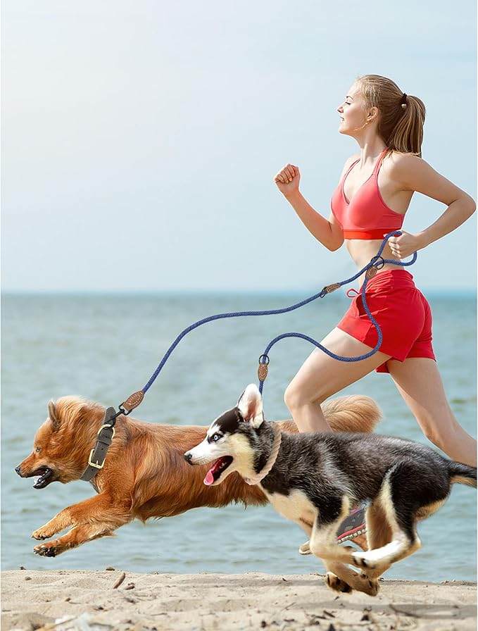 Mile High Life Dual Dog Leash - Double, 360 Swivel, Hands Free, Leather Tailored Connection, 8FT Green