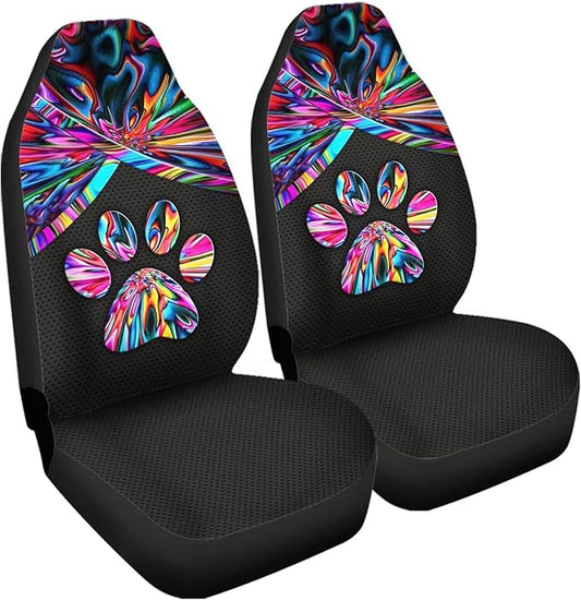 Universal Bucket Seats Cover Protector, 2 PCS Colorful Trippy Dog Paw Print Waterproof Durable Auto Interior Accessory for Car Truck SUV