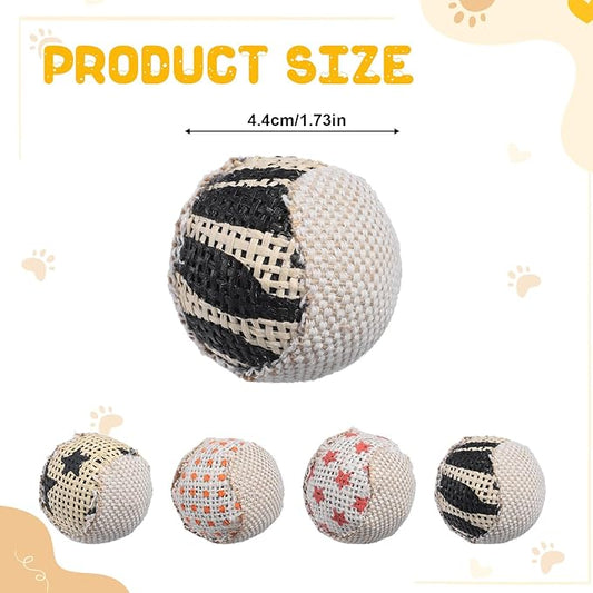 4 Pcs Cat Balls Toys for Indoor Cats, Handmade Sisal Kitten Toys Ball Interactive Canvas Cat Ball Toy Cute Cats Pom Pom Balls for Indoor Kitten Puppy Stuffed Pets Interaction Playing