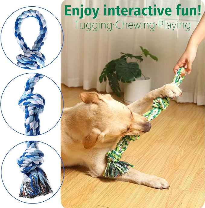 Dog Rope Toys Indestructible Dog Toys, Dog Chew Toys for Aggressive Chewers, Tough Puppy Teething Chew Toys for Boredom, Dental Cleaning Tug of War Dog Toy, Great for Small to Large Breed, Blue