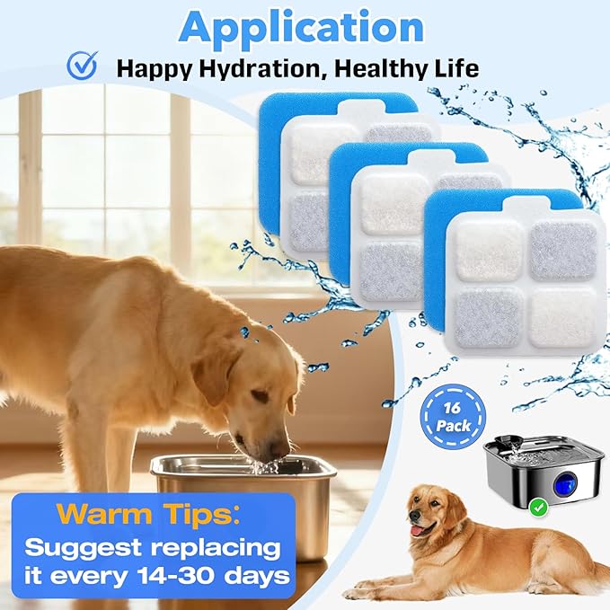 12-Pack Dog Water Fountain Filter Compatible with Oneisall PW07SAU 10L/2.64Gal,12 Filters, 12 Pre-Filters & 12 Pump Sponges - High-Performance Multilayer Filtration,Clean & Safe Drinking Water for Dog