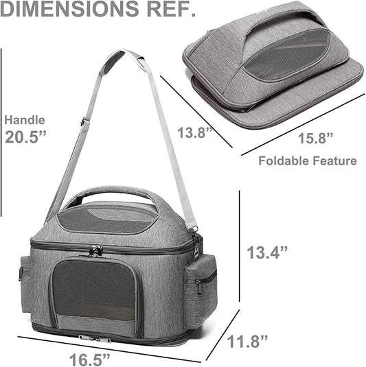halinfer Large Fat Cat Carrier Fit up to 20 Pounds, Small Puppy Pet Travel Carrier, Car Seat Secure and Collapsible Soft Side Carrier Airline Approved Under Seat