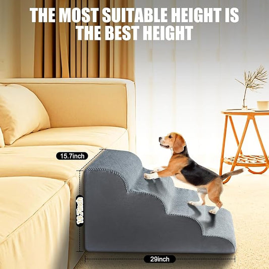 Chic Threads Dog Stairs for High Beds, 4-Step Dog Steps for Couch, Pet Stairs for Small Dogs and Cats, Non-Slip, Stable Indoor Dog Steps for high Bed