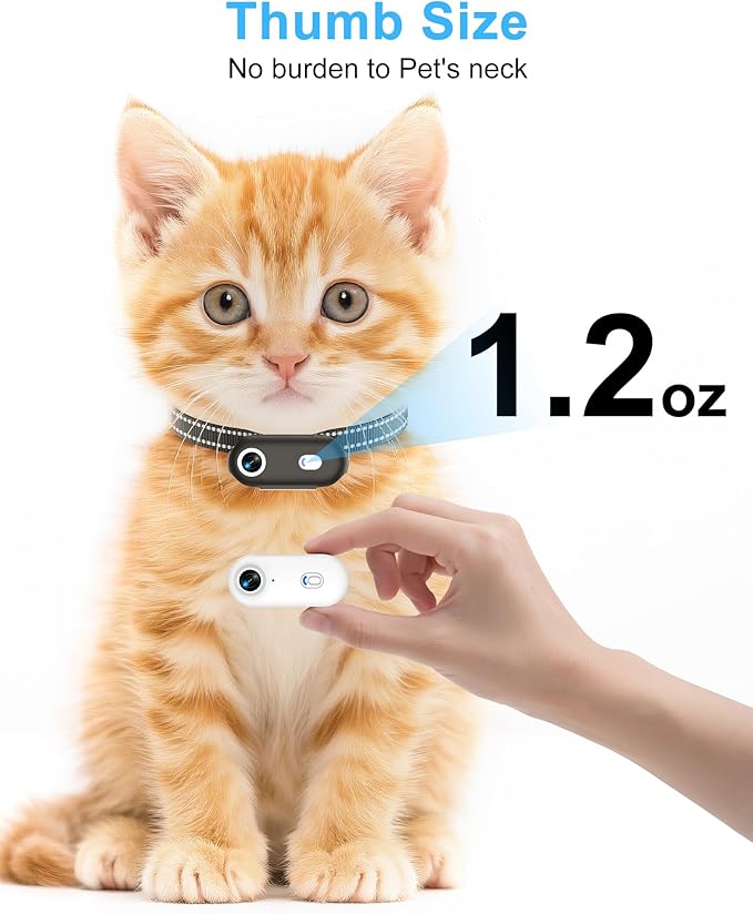 Cat Camera Collar with Phone APP, 1080P HD Video Recording, XS/M-Size Pet POV Cam for Dogs & Big Cats, Cordless Pet Collar Cameras with APP Viewing (XS-Collar)