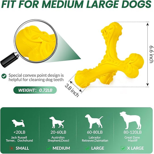 Dog Chew Toys for Aggressive Chewers Large Breed,Indestructible Bones Toy,Durable Cleaning Toothbrush Natural Rubber Dog Toys… (Yellow)