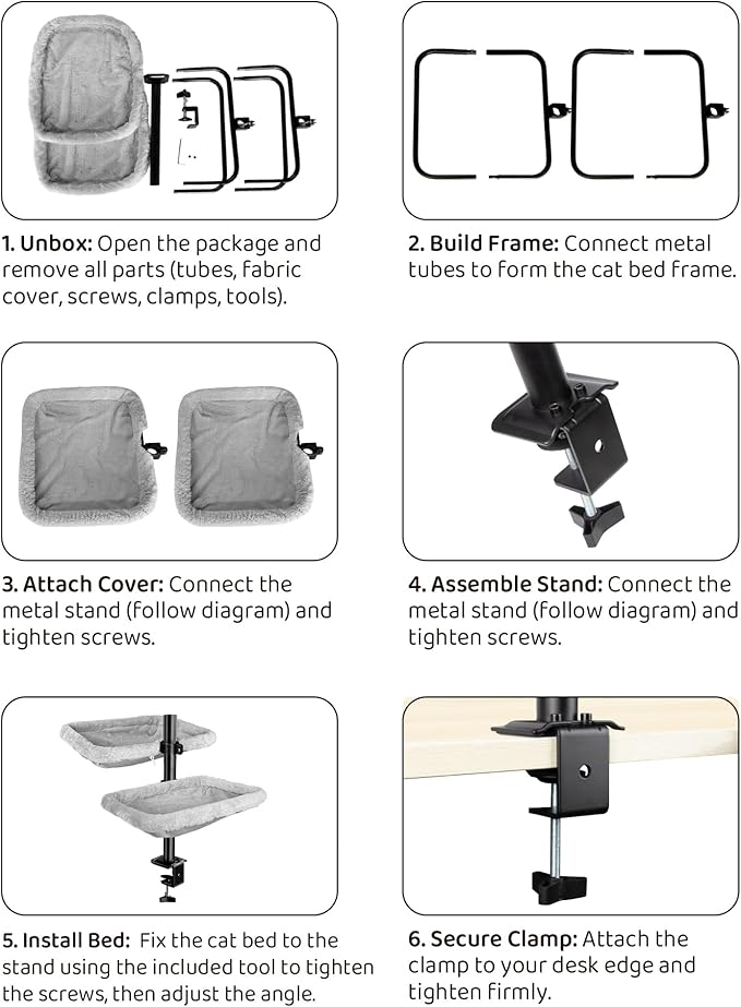 L&W BROS. Double Layer Cat Desk Bed – Adjustable Desk Perch with Metal Frame, 45LB/Layer, Washable Covers, for Multi-Cat Homes