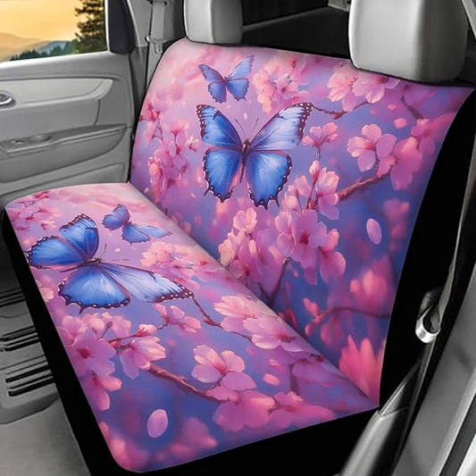 AFPANQZ Blue Butterfly Back Seat Cover Non-Slip Interior Protective Cover Non Slip Car Rear Seats Dog Seat Covers Durable Scratch-Proof Protector for Pet Fur and Mud
