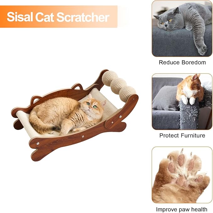 Natural Sisal Cat Scratch Pad with Sisal Cat Scratching Balls, Large Cat Scratcher Bed Hammock Lounge for Scratching Pad, Protects Furniture(Caramel)