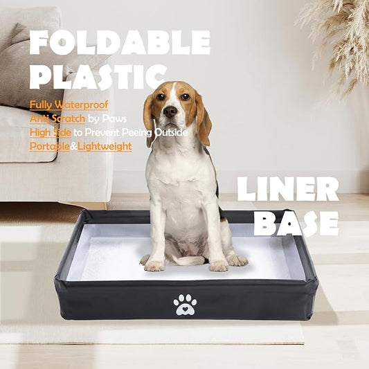 MEEXPAWS Dog Pee Pad Holder Tray Foldable, Puppy Pad Holder Liner Base High Side, Dog Litter Box Indoor for 22’’x22’’ Pee Pads, Training Pad Holder Leak-Proof, Potty Pad Holder for Dogs Easy Clean