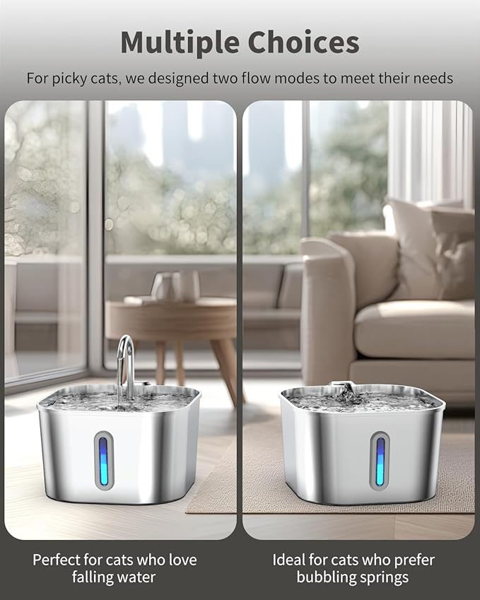 Cat Water Fountain Stainless Steel, 74oz/2.2L Automatic Cat Drinking Fountain with 4 Filters & 4 Sponges, Pet Water Dispenser with Quiet Pump, Suitable for Cats, Dogs and Multi-pet households