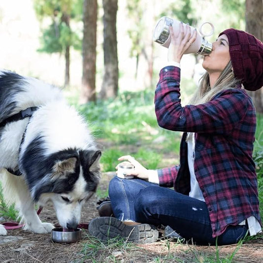 Asobu Dog Bowl Attached to Stainless Steel Insulated Travel Bottle for Human 37oz/1.1 Liter with Detachable Dog Bowl (Smoke)