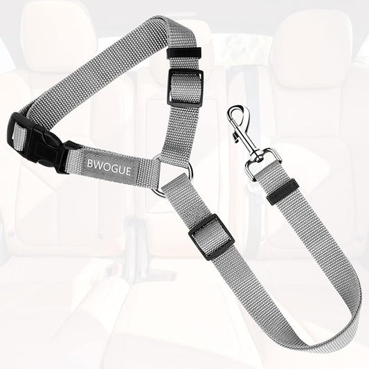 BWOGUE Pet Dog Cat Seat Belts, Car Headrest Restraint Adjustable Safety Leads Vehicle Seatbelt Harness (1 Pack, Grey, Not Elastic)