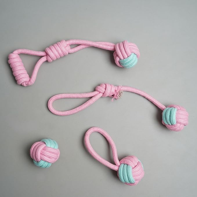 2ME Puppy Rope Toys for Teething and Chewing - Set of 4 Natural Cotton Tug of War Rope for Dogs of All Breeds and Sizes