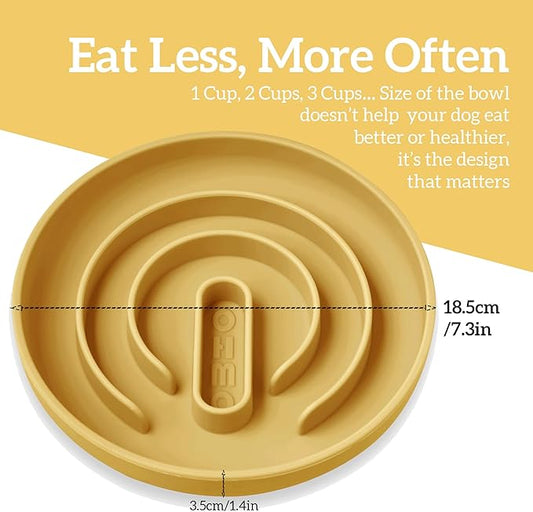 OHMO Slow Feeder Dog & Cat Bowl, Non-Slip with Suction Cup, Food-Grade Silicone, Anti-Choking & Anti-Bloat (Yellow, M-Infinite, 7.3")