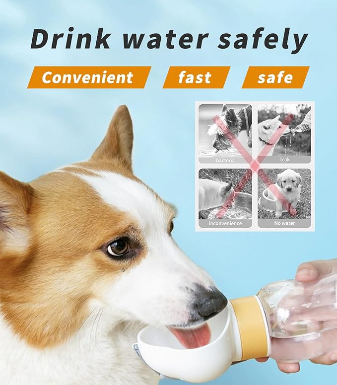 Petsaunter Portable Dog Water Bottle, Leak-Proof and Lightweight Dog Water Bottle with Attached Bowl, Food Grade Plastic, Dog Walking Accessories(White)