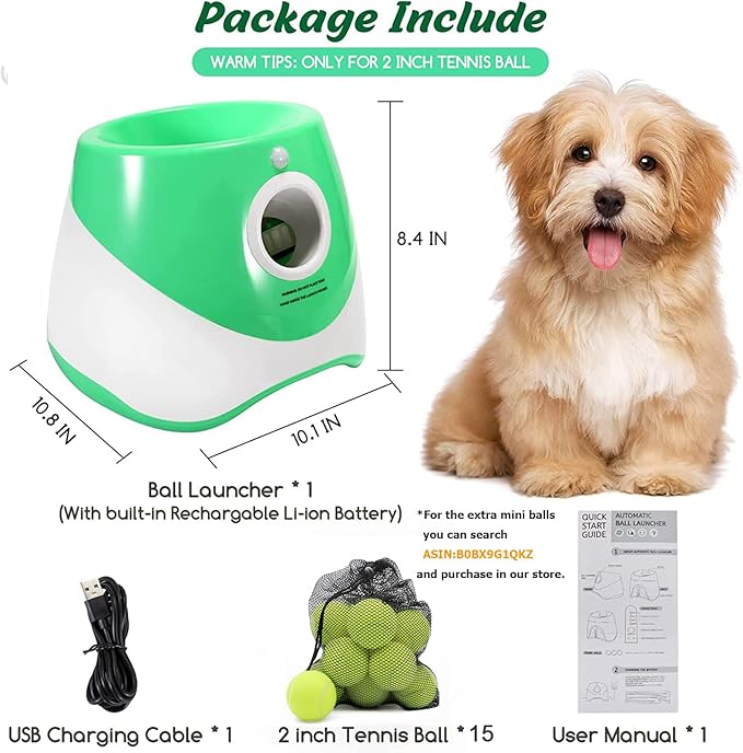 SOCO Automatic Ball Launcher for Dogs, USB Rechargeable with 3 Distances (10/20/30 ft), Safety LED Indicator, Include 15 Tennis Balls, Indoor/Outdoor Fetch Toy for Small/Medium Dogs