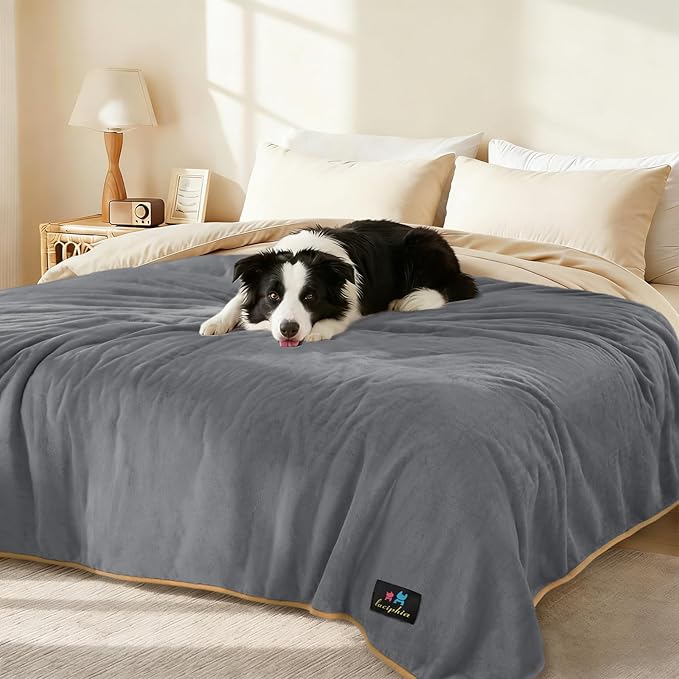 Luciphia Waterproof Pet Blanket, Liquid Pee Proof Dog Blanket for Sofa Bed Couch, Reversible Sherpa Fleece Furniture Protector Cover for Small Medium Large Dogs Cats, Grey+Beige Medium(57" x 40")
