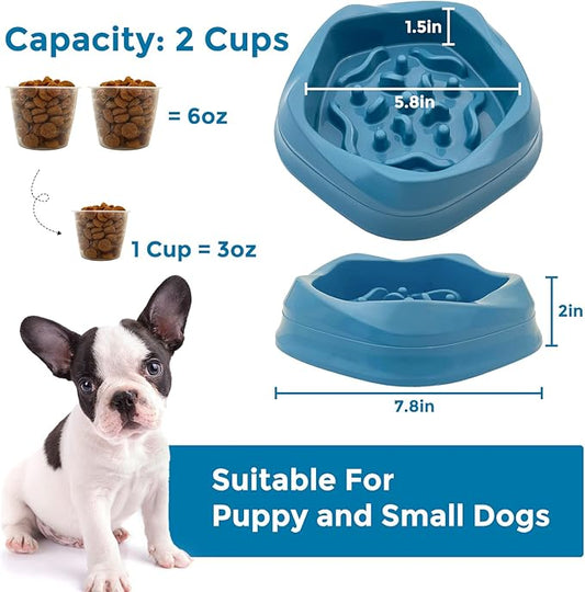 VANNON Slow Feeder Dog Bowls Non Slip Puppy Bowl Durable Dog Puzzle Feeder Bloat Stop Food Bowls for Puppy and Small Dogs, BPA Free, 2 Cups, Blue