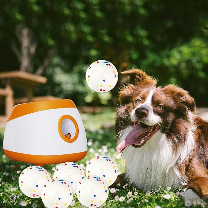 Automatic Dog Ball Thrower Launcher Interactive Toys, Auto Dog Ball Launcher for Medium to Large Dogs, Remote Control Tennis Balls Machine for Dogs, Pet Mental Stimulation Toys, with 6 Balls