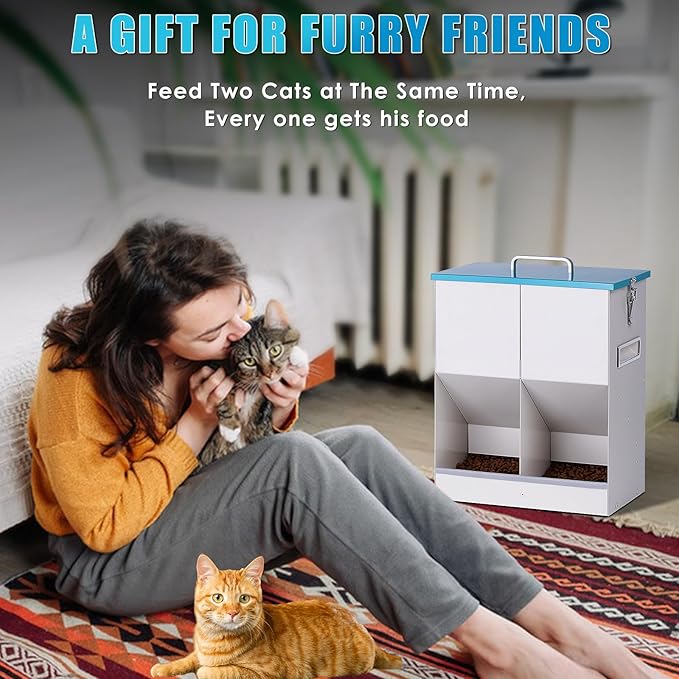 Automatic Cat Feeder Outdoor Dog Dry Food Dispenser Gravity Cat Feeder Pet Feeder for 2 Cats, 42cups/10L Dual (10L)
