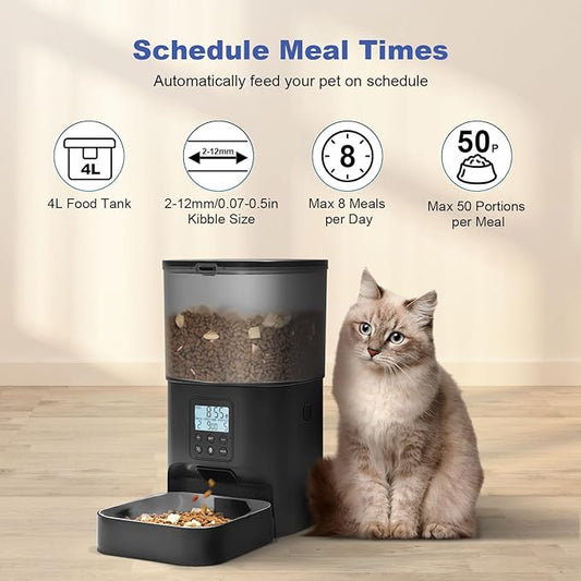 ANDOLL HOME Automatic Cat Feeder, Cat Food Dispenser with 10s Voice Recorder, Pet Feeder up to 8 Meals per Day, Timed Feeder with Dry Food Sealed Ring